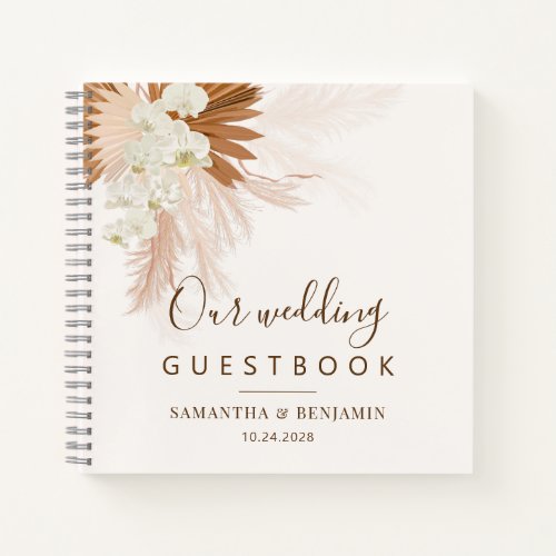 Elegant Pampas Grass Terracotta Wedding Guest Book