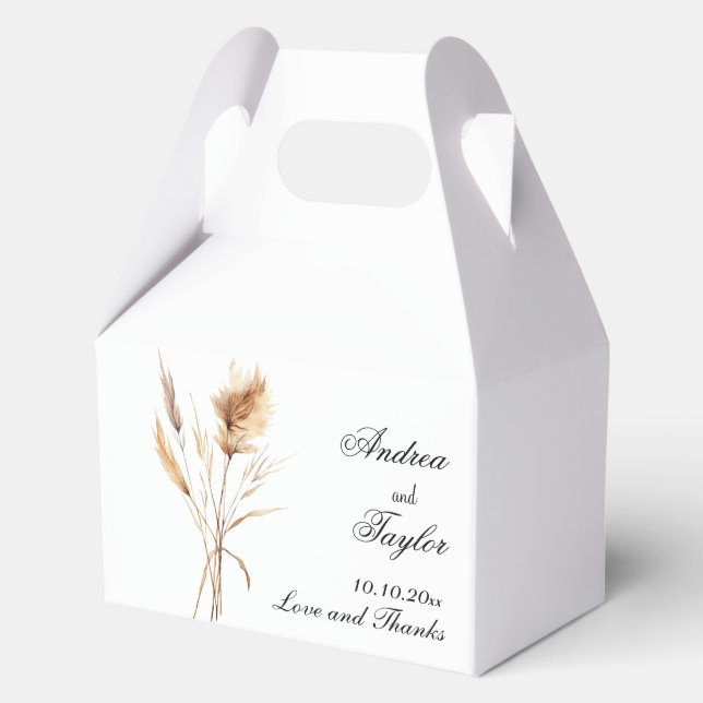 Elegant Pampas Grass Wedding Favor Boxes (Front)