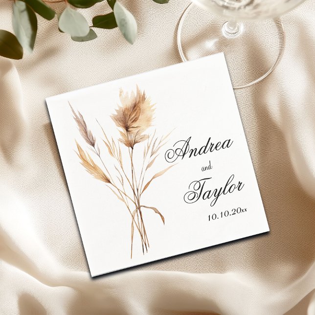 Elegant Pampas Grass Wedding Napkins (Creator Uploaded)