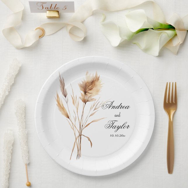 Elegant Pampas Grass Wedding Paper Plates (Wedding)
