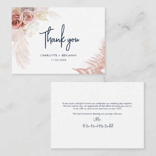 Elegant Pampas Grass Wedding Thank You Card