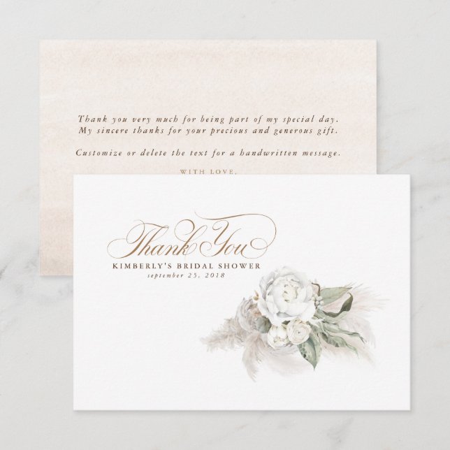 Elegant Pampas Grass White Floral Thank You Card (Front/Back)
