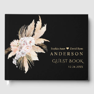 Elegant Pampas Grass White Orchid Roses Wedding Guest Book