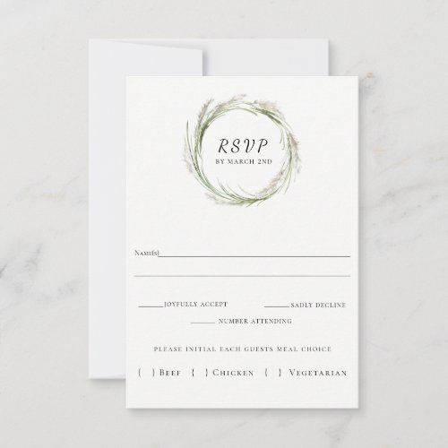 Elegant Pampas Grass Wreath Wedding RSVP Card