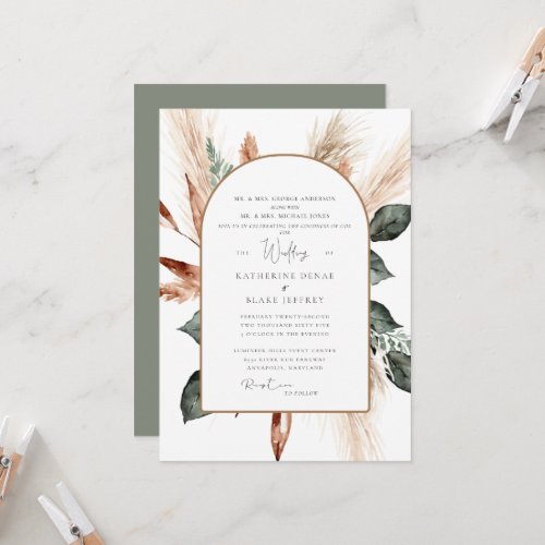 Elegant Pampas Sage Geometric Christian Wedding  Invitation