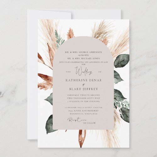 Elegant Pampas Tan Geometric Christian Wedding Invitation