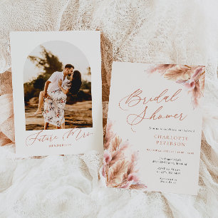 Elegant Pampas Terracotta Photo Bridal Shower Invitation