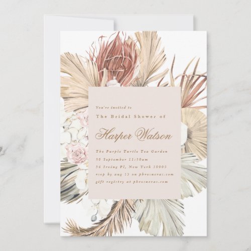 Elegant Pampas Tropical Romantic Bridal Shower Invitation