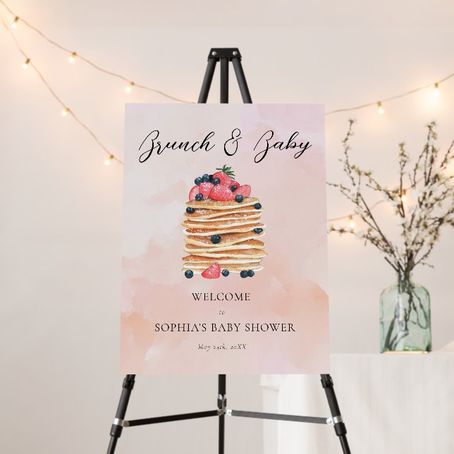 Elegant Pancakes Baby Shower Welcome Sign (In Situ (Stand))