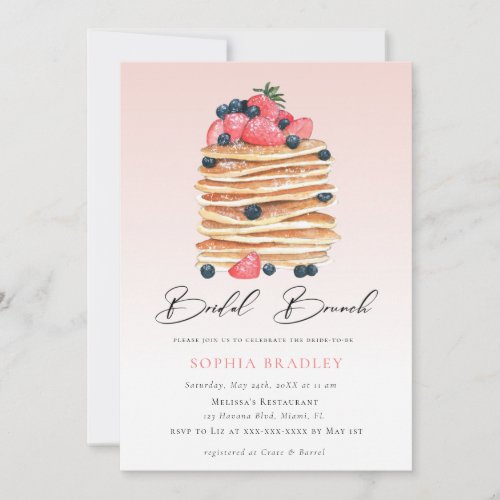 Elegant Pancakes Pink Bridal Brunch Invitation