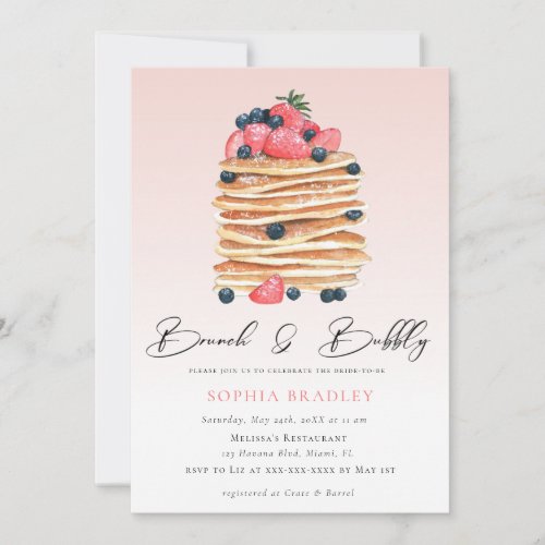 Elegant Pancakes Pink Bridal Brunch Invitation