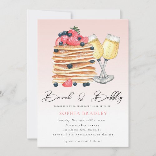 Elegant Pancakes Pink Bridal Brunch Invitation