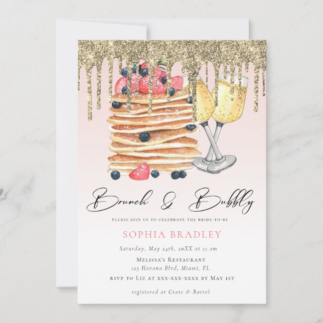 Elegant Pancakes Pink Bridal Brunch Invitation (Front)