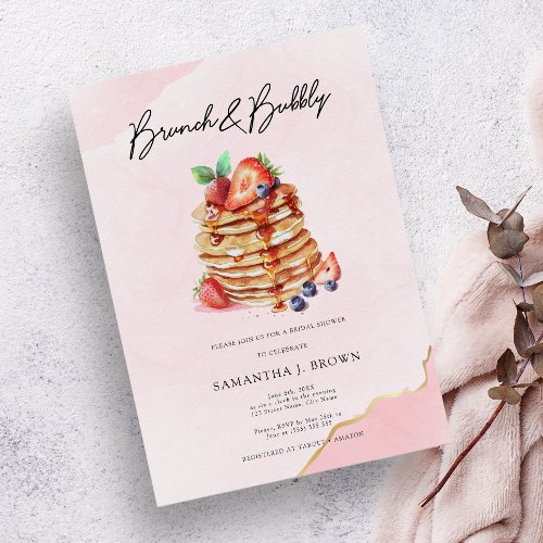 Elegant Pancakes Pink Bridal Brunch Shower Invitation