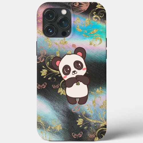 Elegant panda marble case with a flower design