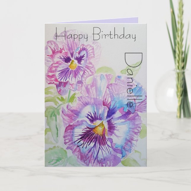 Elegant Pansy Flower Watercolour Birthday Card (Front)