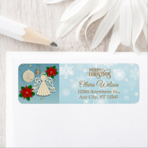 Elegant Paper Angel & Poinsettia Christmas Return Label