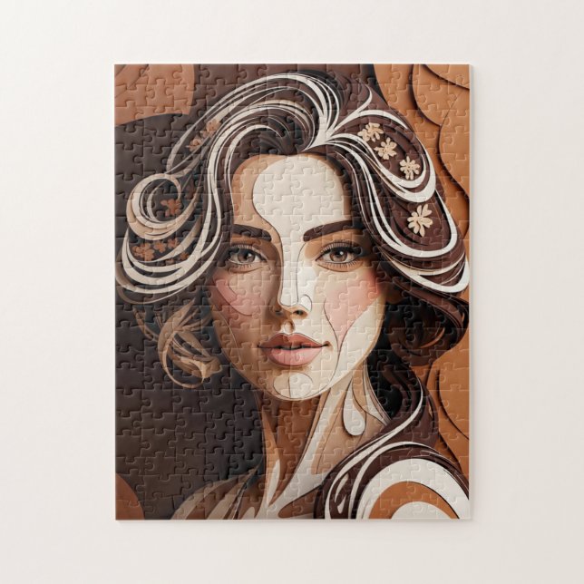 Elegant Paper-Cut Portrait in Warm Earth Tones Jigsaw Puzzle (Vertical)
