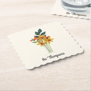 Elegant Paper Quilled Flower Bouquet Scalloped Coaster