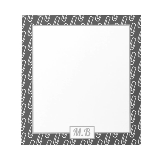 Elegant Paperclip Black and White Pattern Monogram Notepad (Front)