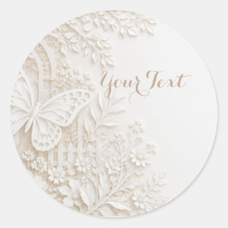 Elegant Papercut Butterfly with Floral Frame Classic Round Sticker
