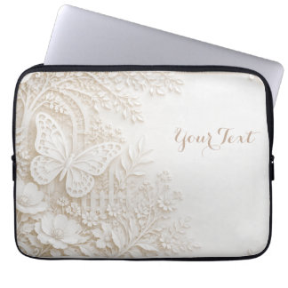 Elegant Papercut Butterfly with Floral Frame Laptop Sleeve