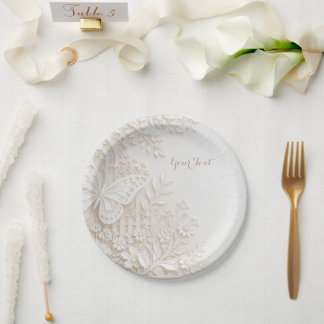 Elegant Papercut Butterfly with Floral Frame Paper Plates