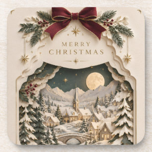 Elegant Papercut Christmas ,Layered Winter holiday Beverage Coaster