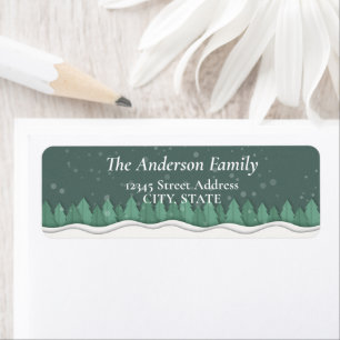 Elegant Papercut Winter Forest Evergreen Trees Label