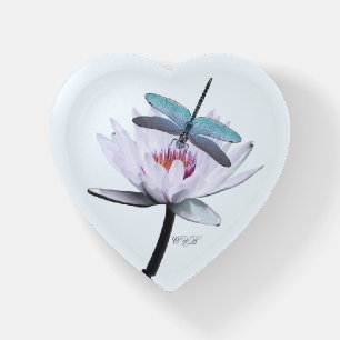 Elegant Paperweight Dragonfly & Water Lilie