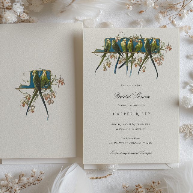 Elegant Parakeet Bridal Shower Invitation (Creator Uploaded)