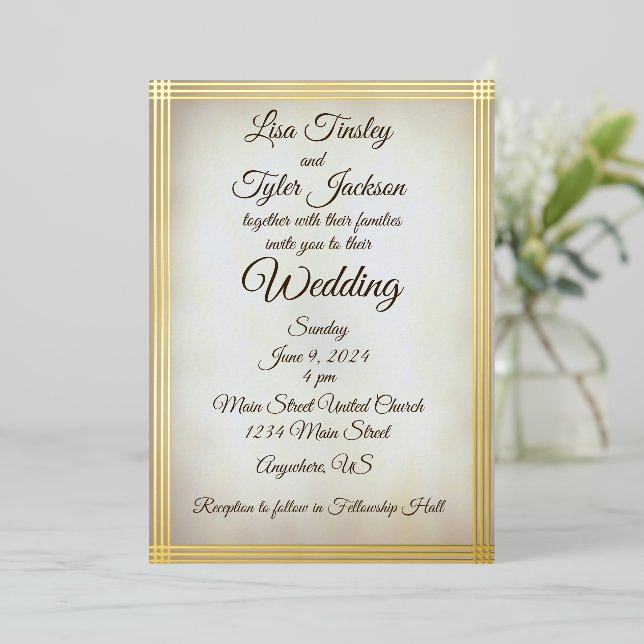 Elegant Parchment Style Foil Wedding Invitation (Standing Front)