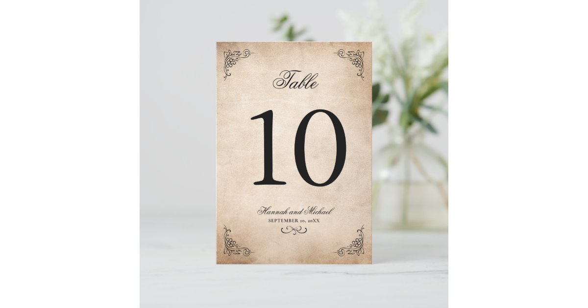 Elegant Parchment Wedding Table Number Card | Zazzle