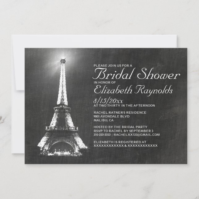 Elegant Paris Bridal Shower Invitations (Front)