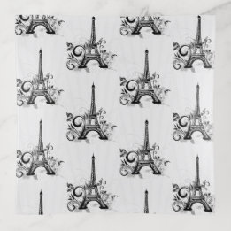 Elegant Paris Eiffel Tower Black White Flourish Trinket Tray