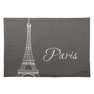 Elegant Paris Eiffel Tower Dark Gray Burlap Look Cloth Placemat