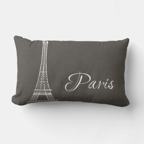 Elegant Paris Eiffel Tower Dark Gray Burlap Look Lumbar Pillow