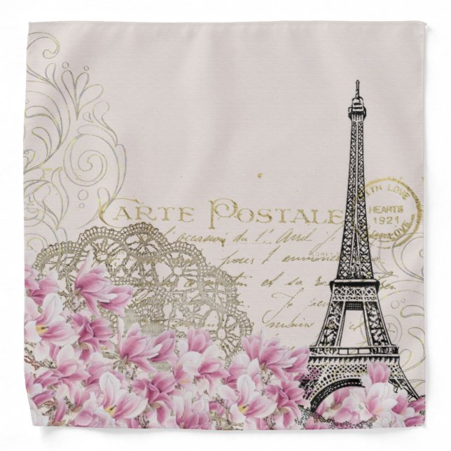 Elegant Paris Eiffel Tower France Postmark Bandana (Front)