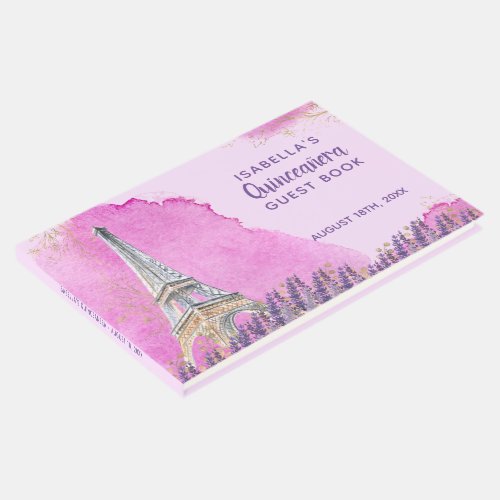 Elegant Paris Eiffel Tower Pink Gold Quinceanera Guest Book