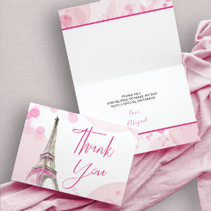 Elegant Paris Eiffel Tower Pink White Sweet 16 Letterpress Thank You Card