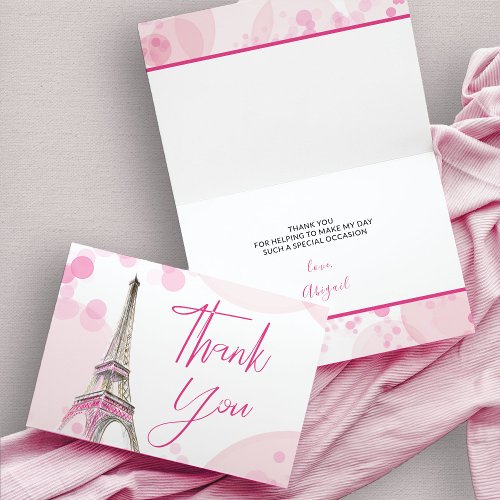 Elegant Paris Eiffel Tower Pink White Sweet 16 Thank You Card