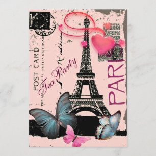 elegant paris eiffel tower vintage wedding invitation