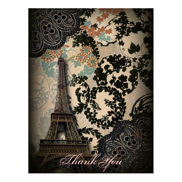 elegant Paris floral Lace vintage wedding thankyou Postcard