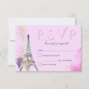 Elegant Paris Pink Gold Watercolor Eiffel Tower RSVP Card