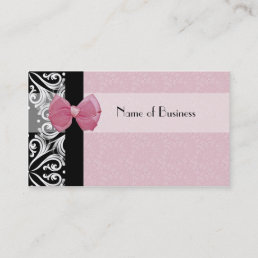 Elegant Parisian Damask Pink Ribbon Business Card