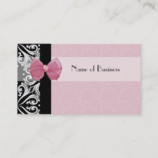 Customizable Elegant Parisian Damask Pink Ribbon Business Cards
