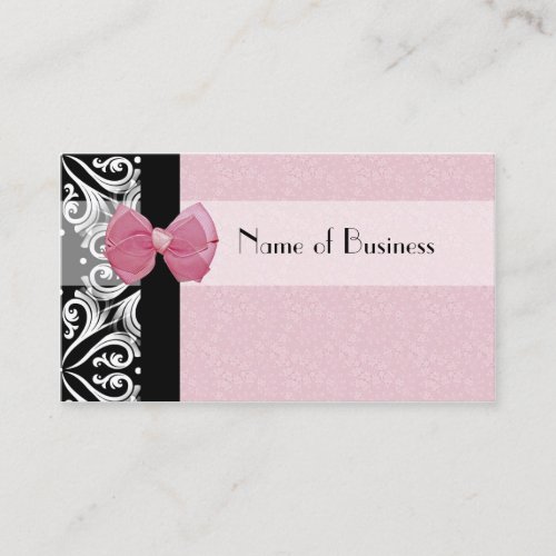 Elegant Parisian Damask Pink Ribbon Refer a Friend Business Card