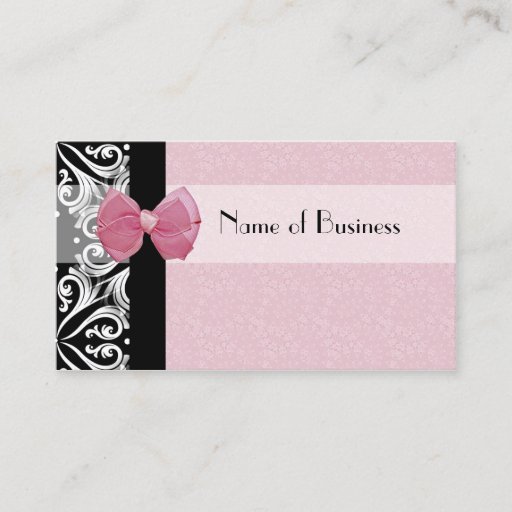 Customizable Elegant Parisian Damask Pink Ribbon Refer a Friend Business Card