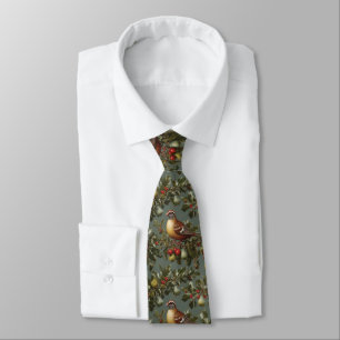 Elegant partridge in a pear tree botanical green neck tie