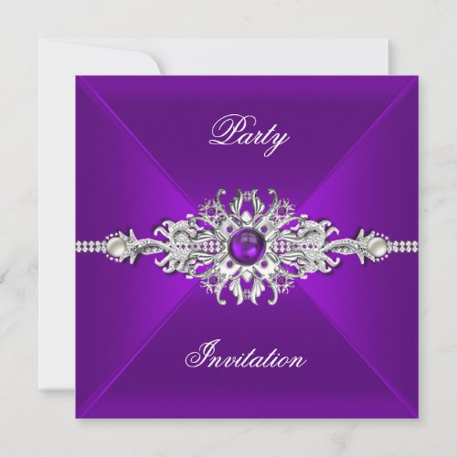 Elegant Party All Occasions Purple Silver Jewel Personalized Invitation